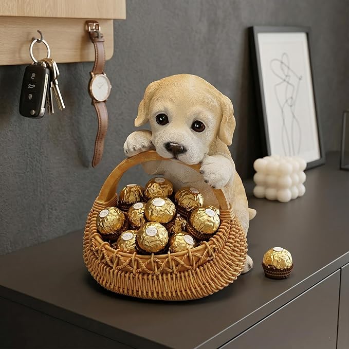 Resin Labrador Puppy Storage Basket, Decorative Catchall Tray for Keys & Candy, Desk Organizer Bowl for Home Office, Room Decor Accessories