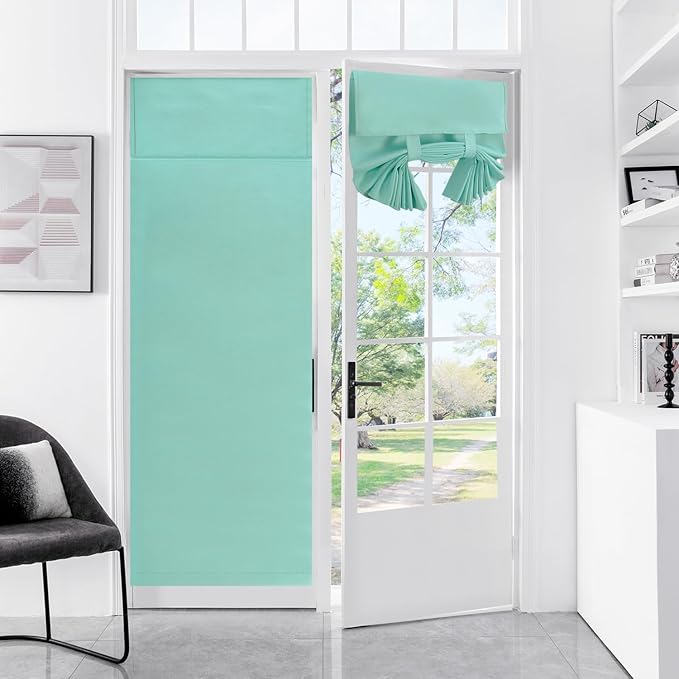 WdFour French Door Curtain - Blackout Thermal Insulated Door & Window Cover for Front/Side Doors - Noise Reducing & Energy Saving - Aqua, 25x70 Inches, 1 Panel