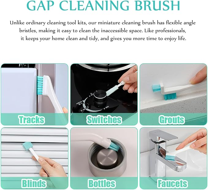 ULTECHNOVO Crevice Cleaning Brush Set 16 Pieces Detail Cleaning Tools with Long Handles for Kitchen Grooves Car Vents Window Tracks and Small Spaces
