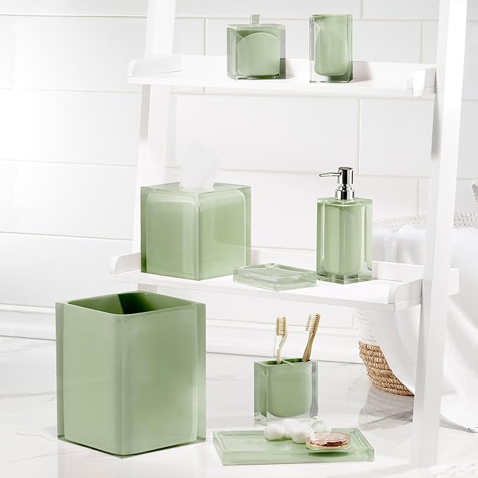 IZOD - Lotion Dispenser/Soap Dispenser, Clear Resin Countertop Accessories, Modern Bathroom Decor, Dorm Room Essential (Marina Green)