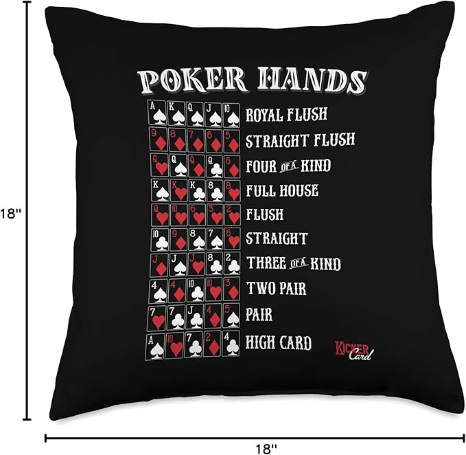 Poker Hands Cheat Sheet Casino Games Card Player Gift Throw Pillow