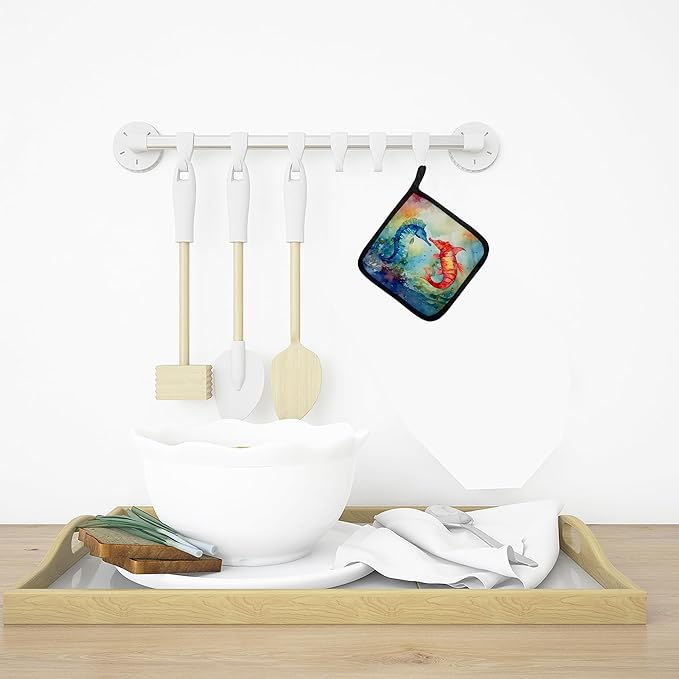 Caroline's Treasures Seahorses Pair of Pot Holders Kitchen Heat Resistant Pot Holders Sets Oven Hot Pads for Cooking Baking BBQ, 7 1/2 x 7 1/2