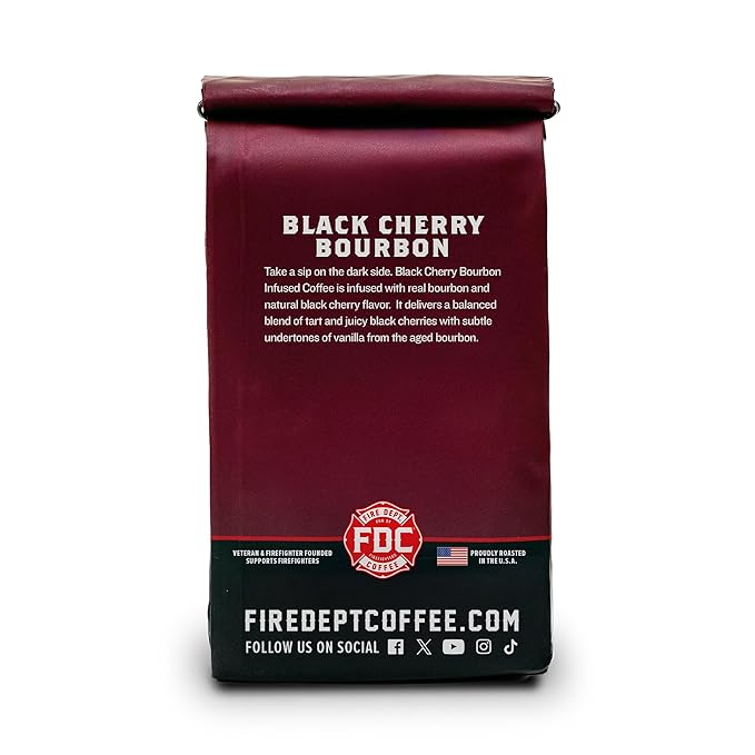 Fire Department Coffee - Black Cherry Bourbon Coffee - Gives Back to Firefighters - Premium Bourbon Infused Whole Bean - Non-Alcoholic - Roasted in the USA - Veteran Owned (12 oz, Pack of 2)