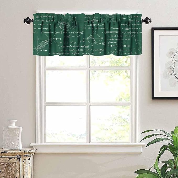 Math Valance Curtain, Mathematics Formula Chart Chalkboard Short Window Treatment for Kitchen Bedroom Study Room Classroom, 54x18Inch