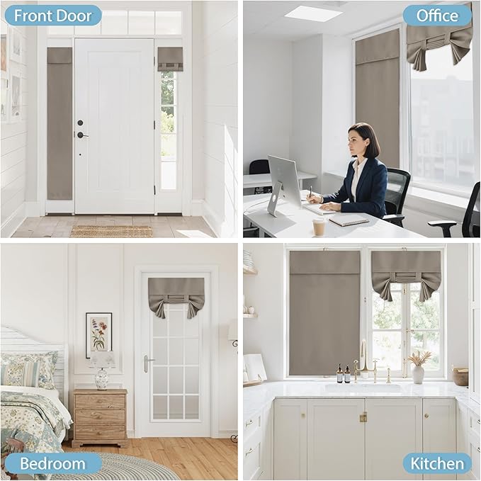 RYB HOME Blackout French Door Curtain - Privacy Thermal Insulated Window Shades for Patio Kitchen Front Entry Back Door Glass Window, Self Adhesive No Drill, 1 Panel, 26" W x 80" L, Sand