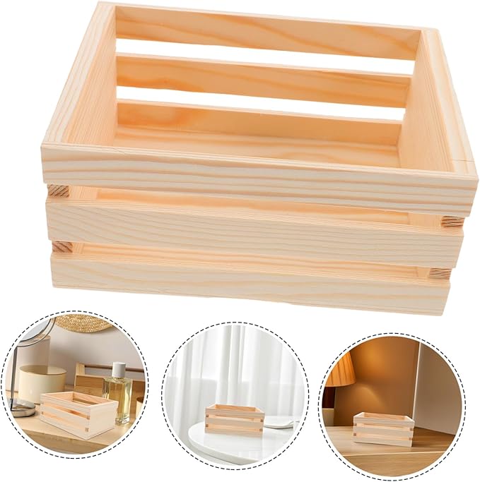 Wooden Desktop Storage Box Vintage Design Multi-purpose Basket for Organizing Stationery Sundries and Items Rustic Container for Home Office Use