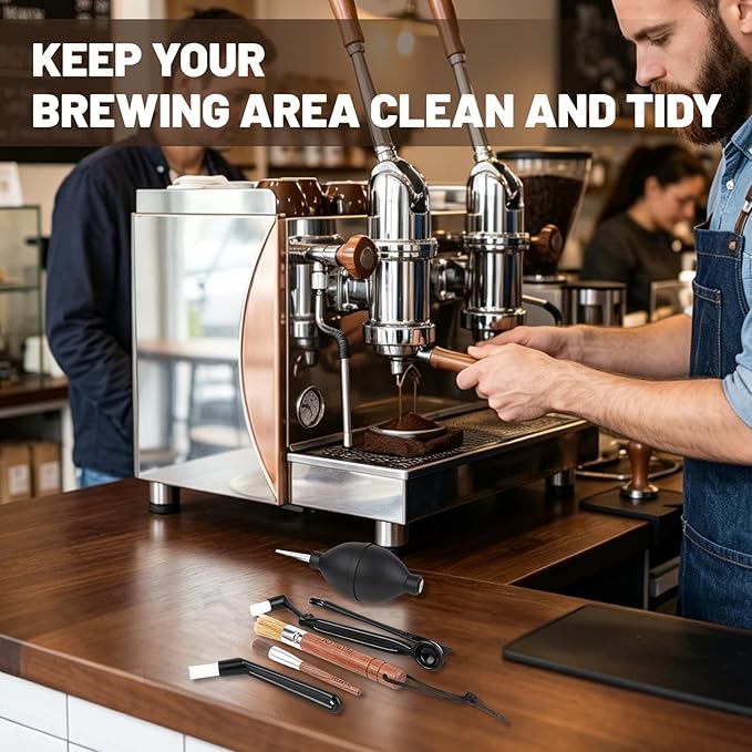 Coffee Grinder Cleaning Kit, Espresso Machine Brush Set - 6Pcs with Group Head Brush, Long-reach Brush, Walnut Wood Brush, Air Blower for Coffee Cleaner, Espresso Tools (Air Blaster+5 Brush)