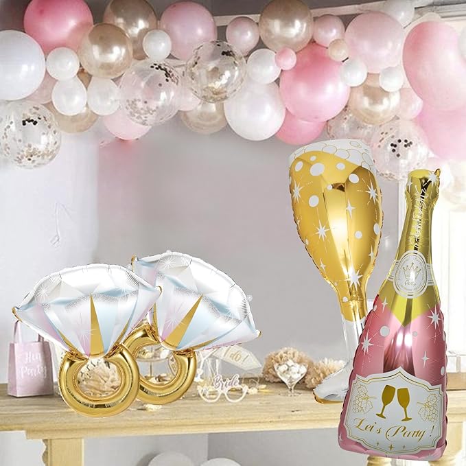 4 Pcs Diamond Ring Balloon, Huge Glitter Aluminum Foil Ring Balloons for Bridal Shower, Wedding, Anniversary, Bachelorette, Engagement Party Decorations Supplies