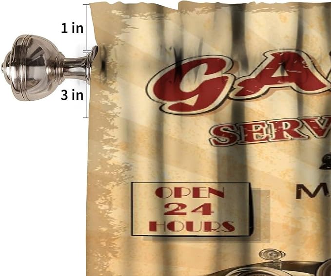 Vintage Car Valance Curtain Nostalgic Car Garage Service Repair Store Phrase Dated Rod Pocket Valance Window Treatments Short Curtains for Kitchen Living Room 54x18inch