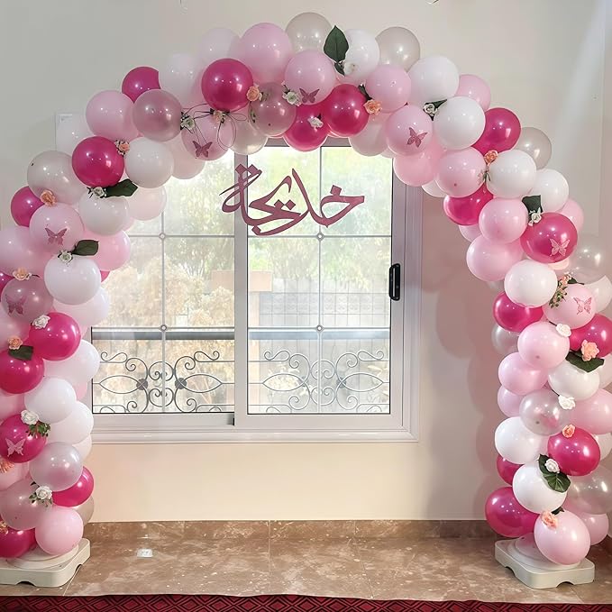 Pink Balloon Garland Arch Kit, 103 PCS Metallic Hot Light Baby Pink and Clear Balloon Bow Balloons for Girls Birthday Princess Baby Shower Wedding Party Decorations