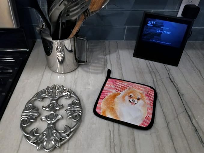 Caroline's Treasures BB9803PTHD Pomeranian #2 Love Pair of Pot Holders, Red Kitchen Heat Resistant Pot Holders Sets Oven Hot Pads for Cooking Baking BBQ, 7 1/2 x 7 1/2