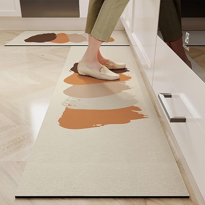 Modern Abstract Kitchen Floor Rugs, Cushioned Anti Fatigue Entryway Mats, Waterproof Runner for Bedroom Sink Office(Orange,60 * 180cm)