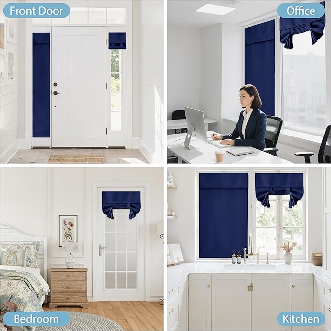 RYB HOME Tricia Blackout French Door Curtain - Room Darkening Window Drape for Patio, Sidelight & Glass Doors, W 26 x L 69, 1 Pc, Navy Blue