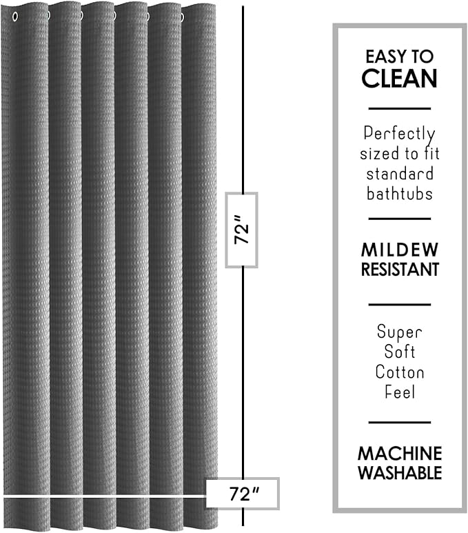 Clara Clark Grey Shower Curtain Set with Black Shower Caddy Hanging - Fabric Shower Curtains and Stainless Steel Shower Caddies, Bathroom Shower Curtain Sets with Corner Shower Caddy Dorm