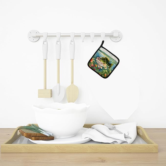 Caroline's Treasures Largemouth Bass Pair of Pot Holders Kitchen Heat Resistant Pot Holders Sets Oven Hot Pads for Cooking Baking BBQ, 7 1/2 x 7 1/2