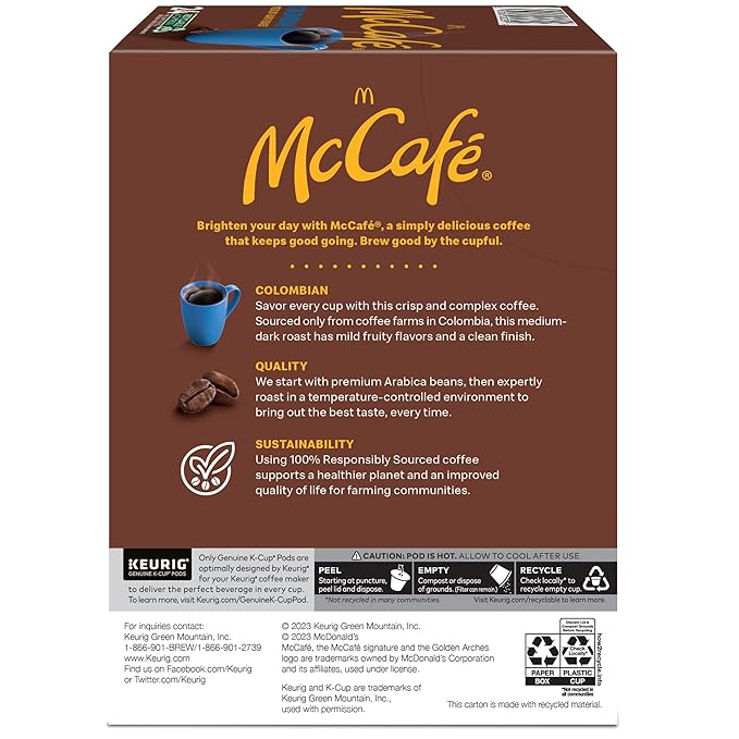 McCafe Colombian, Single Serve Coffee Keurig K-Cup Pods, Medium Roast, 96 Count (8 Packs of 24)