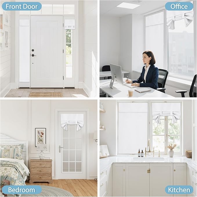 RYB HOME Door Window Curtain - Privacy Thermal Insulated Patio/Front/Tricia/French Door Window Curtains Sidelight Curtain Tie up Shade, W30 x L69 inch, 1 Panel, Pure White