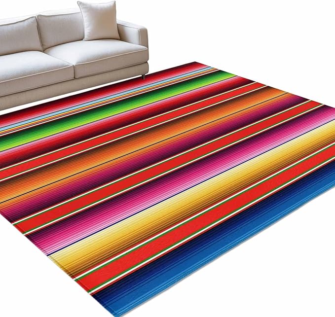 Area Rug 3x5ft, Mexican Stripes Vintage Boho Washable Rugs for Living Room Bedroom, Native American Stripe Soft Non-Slip Area Rugs Rectangle Floor Carpet for Dining Room