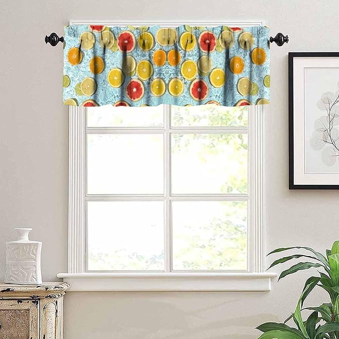 Fruit Curtain Valance, Yellow Lemon Orange Summer Decor Short Window Treatment for Kitchen Dining Resturant Bedroom Living Room Cafe Home Decoration, 54x18Inch