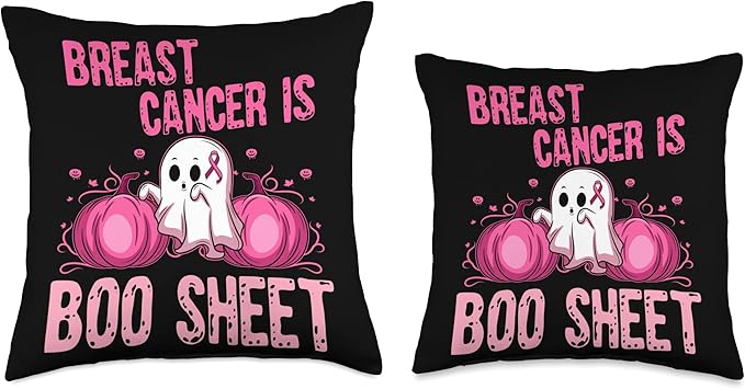 Breast Cancer Awareness Pink Ribbon Halloween Breast Cancer is Boo Sheet. Throw Pillow, 18x18, Multicolor