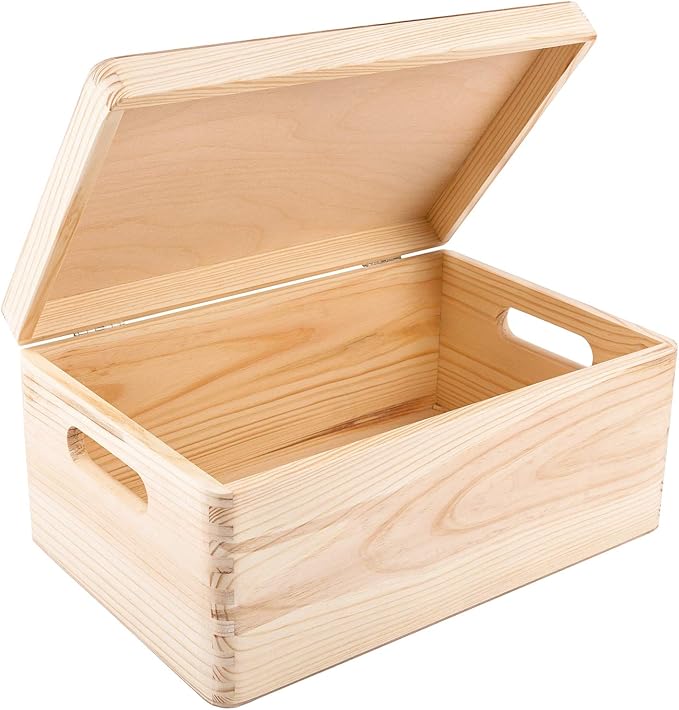 Creative Deco Personalized Wooden Storage Box School Box Minimal | 11.8 x 7.87 x 5.51 in (+-0.5) | Multiple Choice | Hinged Lid Handle Engraving | Unpainted Gift Box | UNSANDED Keepsake Souvenir Chest