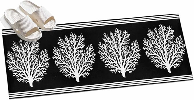 Runner Rug for Bedroom Hallway, Coastal Coral Reef Texture Kitchen Runner Rugs Area Rug 2x6ft, Ocean Theme Black White Washable Soft Floor Carpet for Entryway Stair