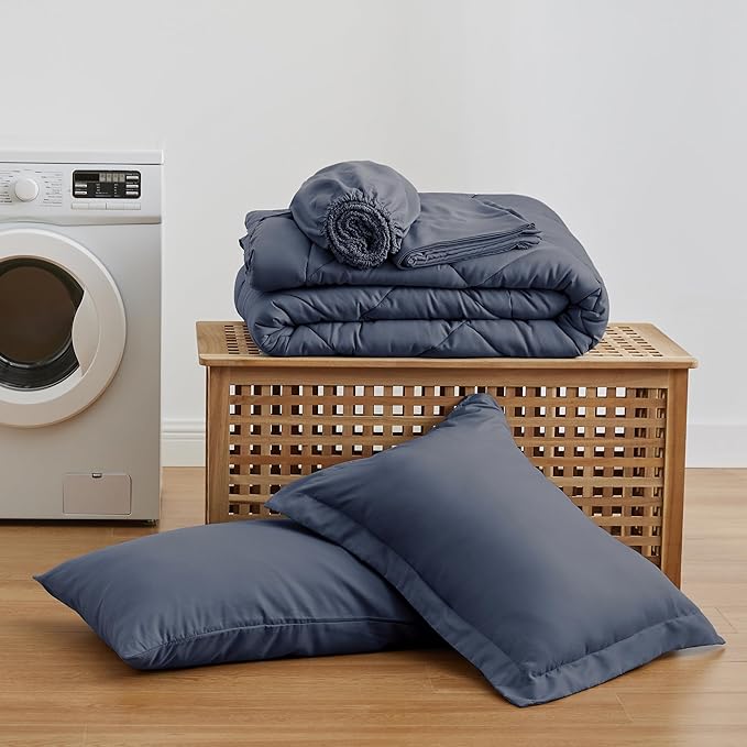 Love's cabin Twin XL Comforter Set Navy Blue, 5 Pieces Twin XL Bed in a Bag, All Season Bedding Sets with 1 Comforter, 1 Flat Sheet, 1 Fitted Sheet, 1 Pillowcase and 1 Pillow Sham | Soft, Breathable, Lightweight, Comfortable