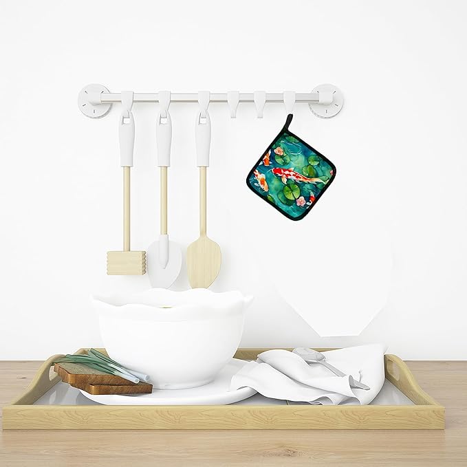 Caroline's Treasures Koi Fish Pair of Pot Holders Kitchen Heat Resistant Pot Holders Sets Oven Hot Pads for Cooking Baking BBQ, 7 1/2 x 7 1/2