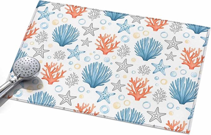 Area Rug 2x3ft, Coastal Starfish Shell Coral Washable Rugs for Living Room Bedroom, Ocean Bubble Blue Black Orange Soft Non-Slip Area Rugs Rectangle Floor Carpet for Dining Room