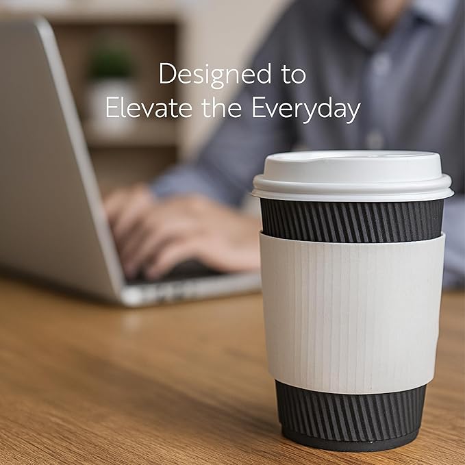 Restaurantware SLEEVES ONLY: Restpresso 5.1 x 2.8 Inch Coffee Cup Sleeves 50 Corrugated Hot Cup Sleeves - Disposable Heat-Tolerant White Paper Disposable Coffee Sleeves Secure Grip