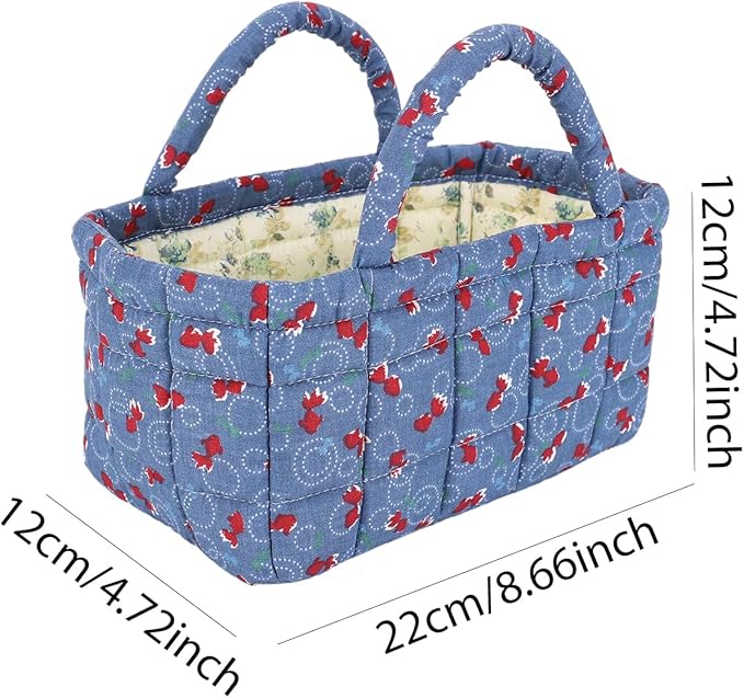 Quilted Fabric Storage Basket Floral Baby Diaper Caddy Quilted Basket for Nursery Bedroom Car Storage