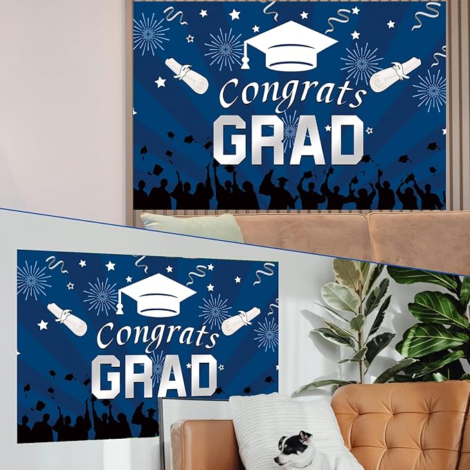 Graduation Decorations Class Of 2026: Navy Blue and Silver Graduation Decorations 2026 Graduation Balloons Arch Kit Congrats Grad Backdrop Party Supplies for High School & College Celebrations