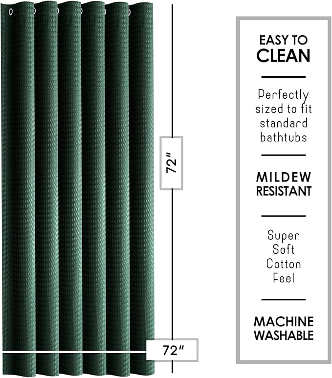 Clara Clark Hunter Green Shower Curtain Set with Rugs - Bathroom Sets with Shower Curtain and Rugs, Fabric Shower Curtains and 2 Bath Mats, Modern Bathroom Shower and Curtain Sets for Tub Or Stall