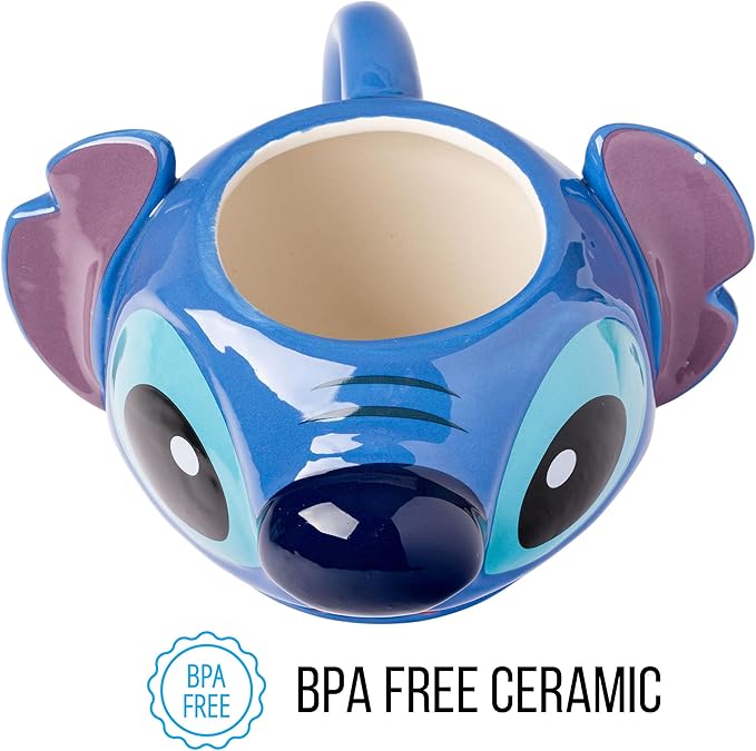 Silver Buffalo Disney Lilo and Stitch Ceramic 3D Sculpted Mug Featuring Stitch, 24 Ounces