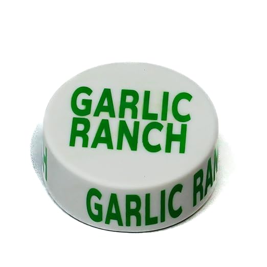 Culinary ID Bands FIFO Lid Wrap, Silicone Lid Cover Label for FIFO Bottles, Fits 12-32 oz, "GARLIC RANCH" Print, 360° View, Food Grade, Durable, 1 Count