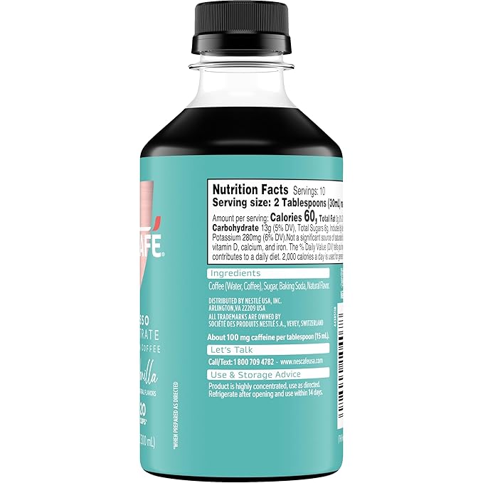 NESCAFÉ Espresso Concentrate Sweet Vanilla Flavored, Instant Espresso Coffee Concentrate, Cold Brew Style, Iced Coffee Style Drinks, 300ml Bottle