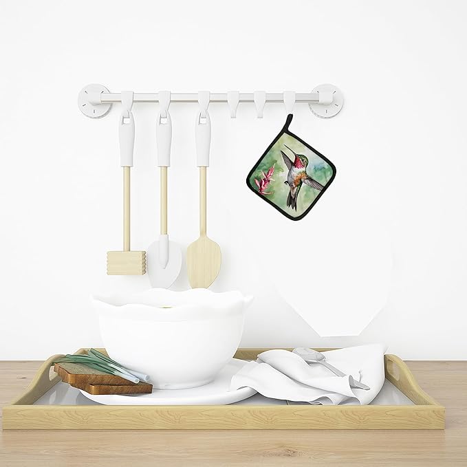 Caroline's Treasures Calliope Hummingbird Pair of Pot Holders Kitchen Heat Resistant Pot Holders Sets Oven Hot Pads for Cooking Baking BBQ, 7 1/2 x 7 1/2