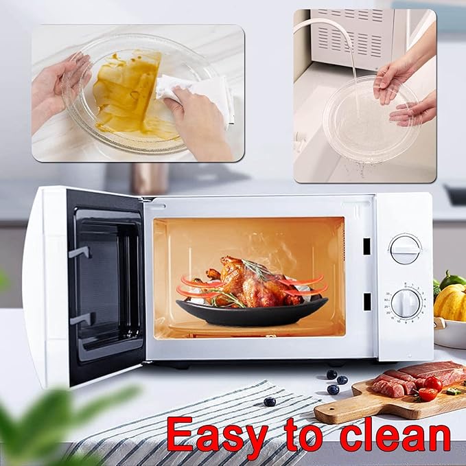 LIGUOYI Round Microwave Glass Turntable Plate with 3 Fixtures, Scratch-Resistants Microwave Glass Plate, 24.5cm 27cm 31.5cm Replacement Microwave Glass Tray, 360° Microwave Turntable Ring