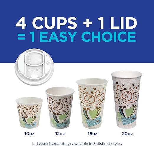 Dixie PerfecTouch 10 oz Paper Coffee Cups By GP PRO, Coffee Haze Design, 1000 Count (50 Disposable Cups Per Sleeve, 20 Sleeves Per Case), 92959