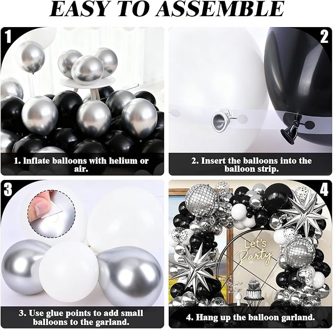 Black and Silver Balloons Arch Kit for Prom Decorations 2026 Graduation Decorations Birthday Party Disco Party Anniversary Decorations