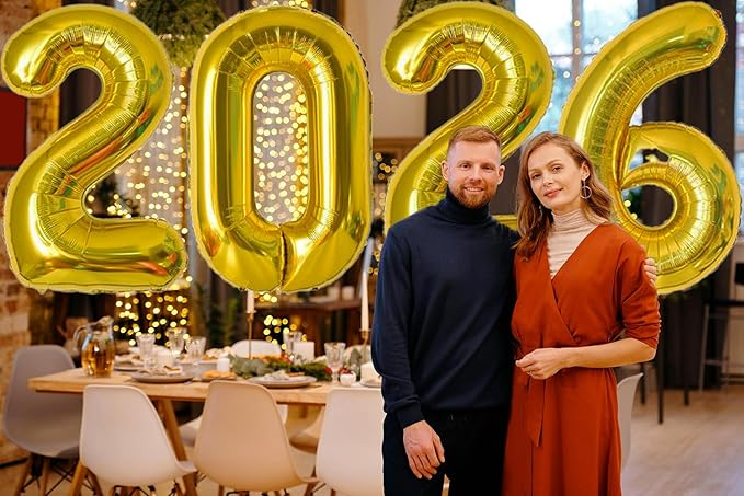Huge Gold 2026 New Year Balloons 40 Inch 2026 Gold Mylar Foil Helium Number Balloons Christmas New Year Eve Graduation Party Decorations Supplies