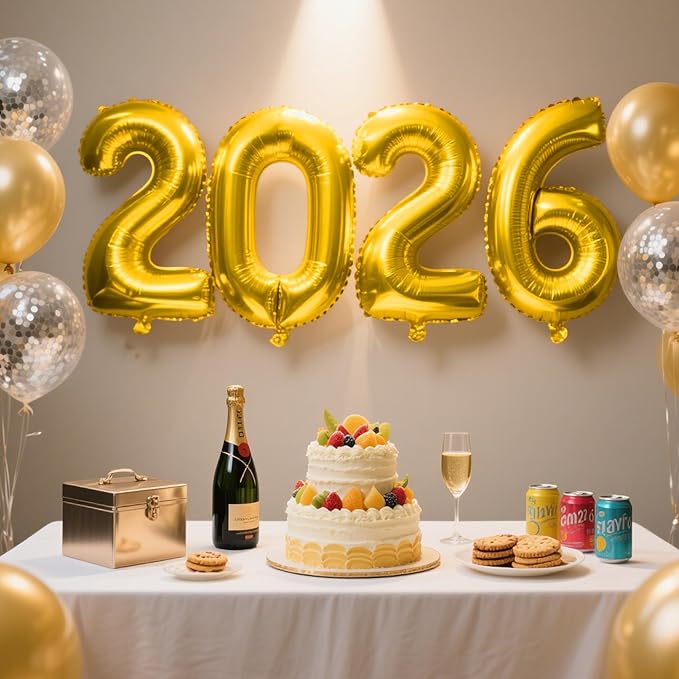 2026 Gold Foil Numbers Balloons(40 Inch) Graduation Decorations Senior Class of 2026 Balloons Happy New Years Eve Party Supplies 20 26 Signs Props Birthday Anniversary Wedding Festival Ornament Decor