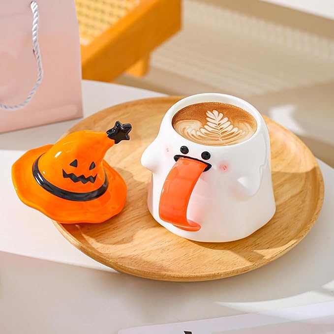 Cute Coffee Mugs | Halloween Water Cup White Ceramic | Tea Drinkware Drink Container for Restaurant Farmhouse Home Apartment Kitchen Hotel