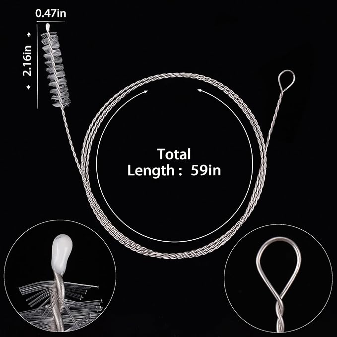 Flexible Drain Brush-Extra Long Pipe Inner Nylon Cleaner Tool for Cleaning Plumbing/Refrigerator/Sink Tube 150cm/59inch (2 PCS)