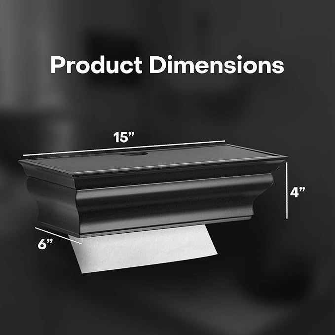 Black ABS Plastic MultiFold Paper Towel Dispenser - Wall Mount Shelf - Handy Multi-Use Decorative Shelf Dispenser for Bath, Kitchen, Laundry Room