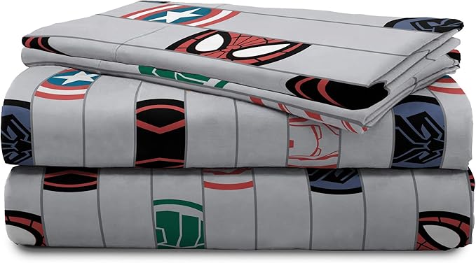 Jay Franco Kids Sheet Set with Fitted, Flat Sheets & Pillow Cover - Ultra-Soft Bedding with Pillowcase for Room Decor, Gray - Avengers, 4 Piece Queen