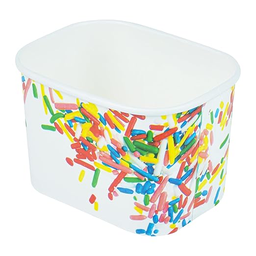 Restaurantware Paper Cups 200 Count 12 Ounce Square Disposable Ice Cream Containers, Leak-Resistant Paper Dessert To Go Cups, Hot And Cold Food, Durable Classic Sprinkles Design