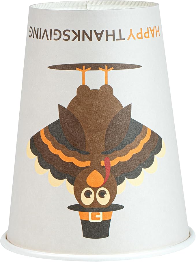 Restaurantware-Restpresso 12 Ounce Thanksgiving Party Cups, 400 Disposable Hot Cups With Plastic Lids - Turkey Design, Rolled Rim, Paper Coffee Cups, Single Wall, Serve Hot And Cold Drinks
