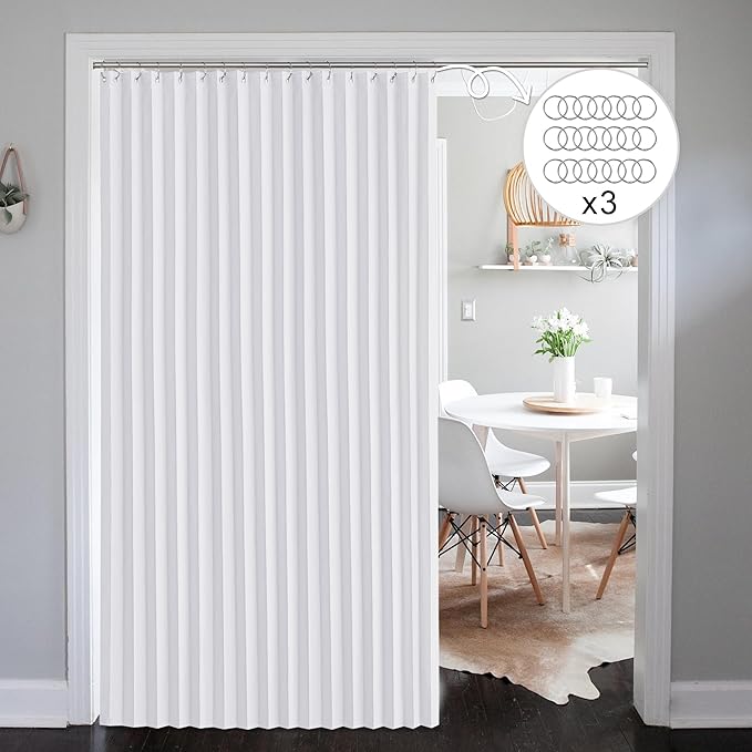 NICETOWN Patio Sliding Door Curtain 100W x 84L, Thermal Pleated Curtain for Sliding Glass Door, Room Divider Privacy Panel with 21 Stainless Rings for Bedroom, Living Room, Pure White, 1 PC