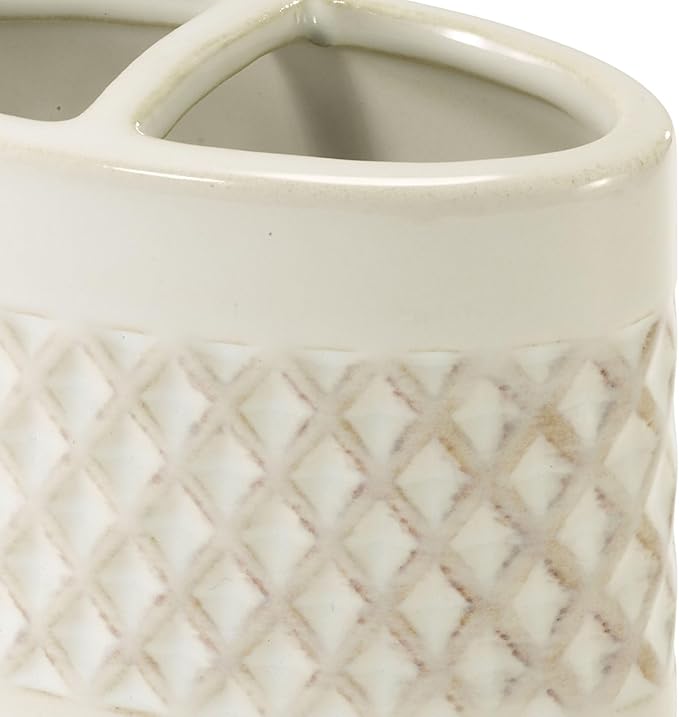 Nicole Miller – Toothbrush Holder, Glossy Embossed Trellis Ceramic with Reactive Glaze Detail, Classic Home Decor – Perfect for Organizing Bathroom Essentials (Lyra)